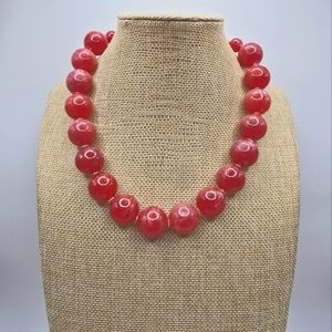 Hong Kong Marbled Cranberry Acrylic Chunky Necklace